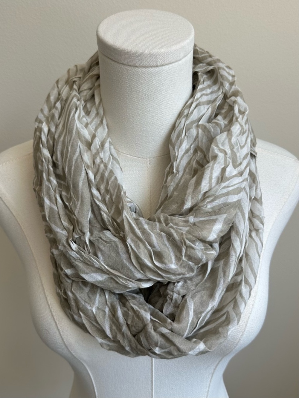 Calvin Klein Taupe and White Chevron Infinity Loop Scarf - Women Accessories